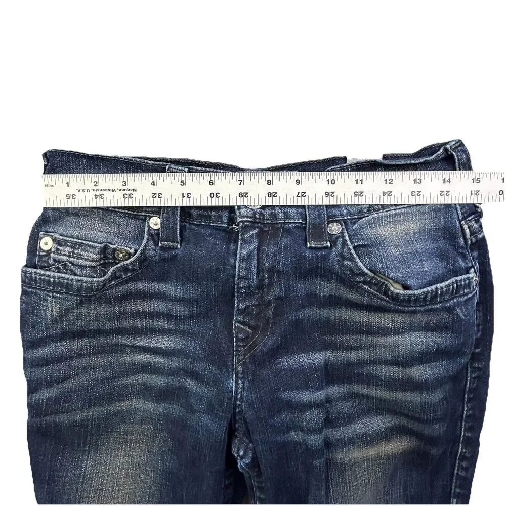 True Religion Jeans Mens 30x33 Blue Rocco Relaxed Skinny Whiskering Embroidered